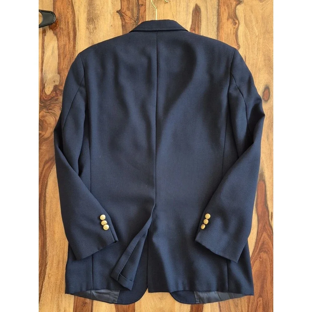 Stafford Vtg. Wool Smooth Blazer with Gold Medallion Buttons Size 40 R